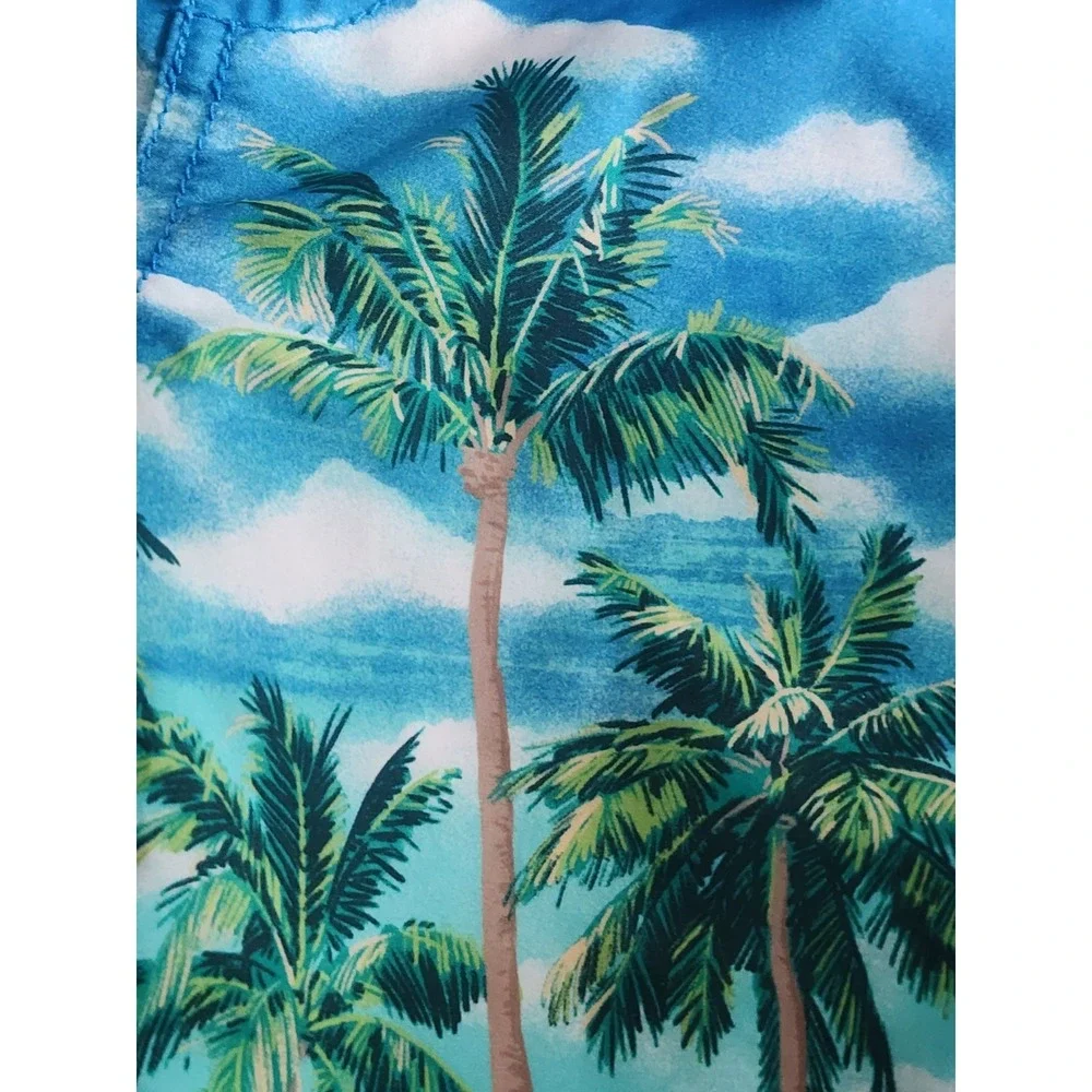Old Navy Swim Trunks Boys S 6 7  Blue Palm Tree Tropical Pocket Drawstring Beach